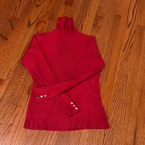 Style and Co ribbed turtleneck sweater with button on sleeve details. - Picture 2 of 3